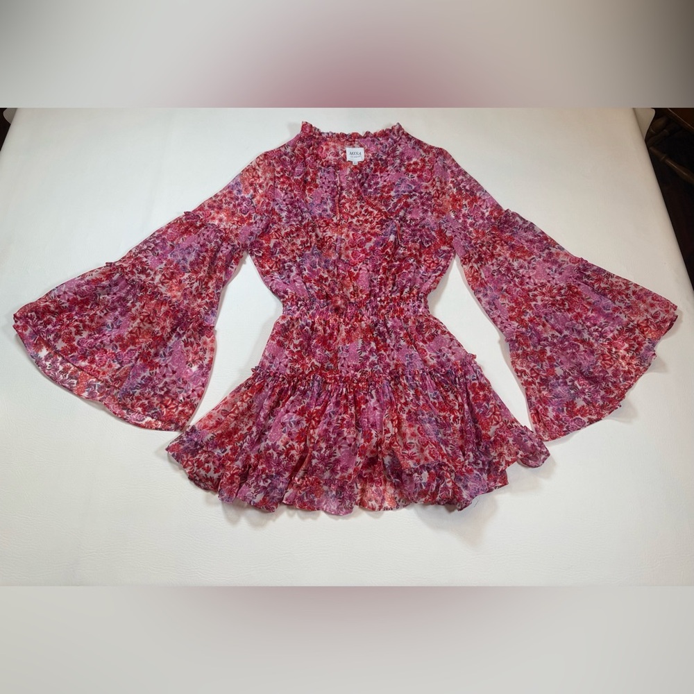 Misa Los Angeles Leeva dress long sleeve mini pink red XS barbiecore (bin W) - Picture 5 of 12